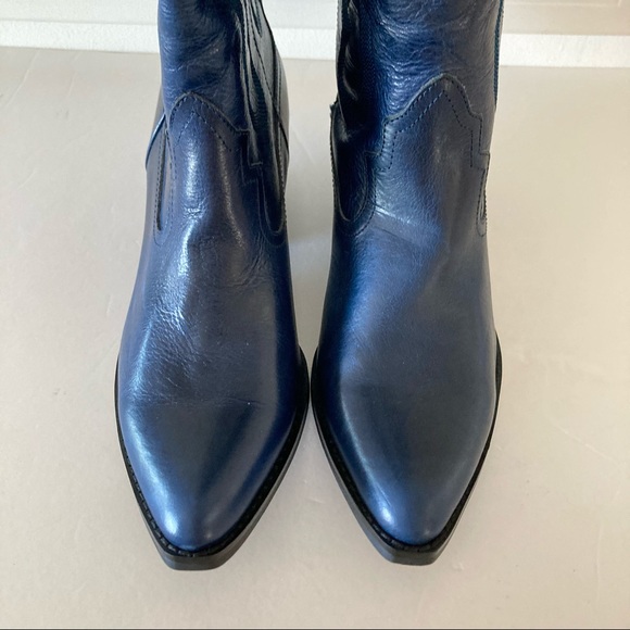 New Free People Jeffery Campbell Blue Leather Finn Tall Western Embroidered Boot - Picture 5 of 8